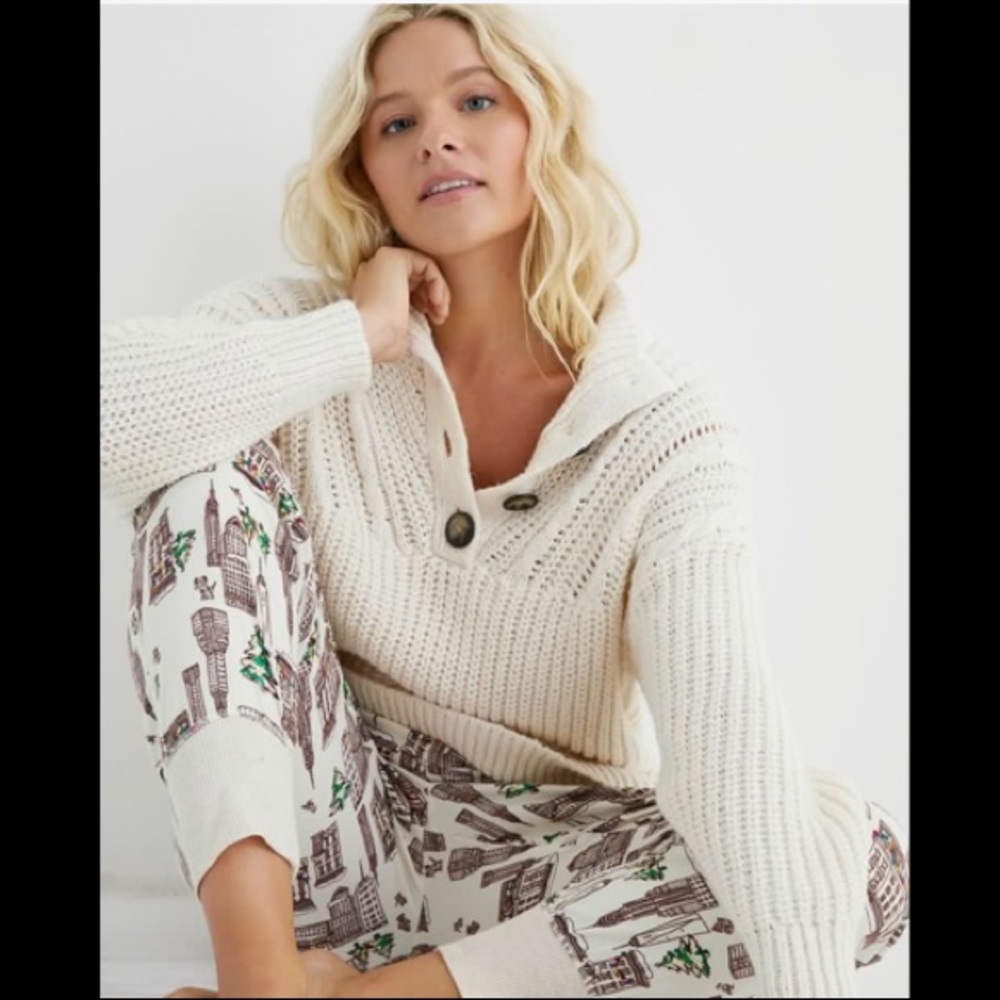 Aerie button mock neck sweater